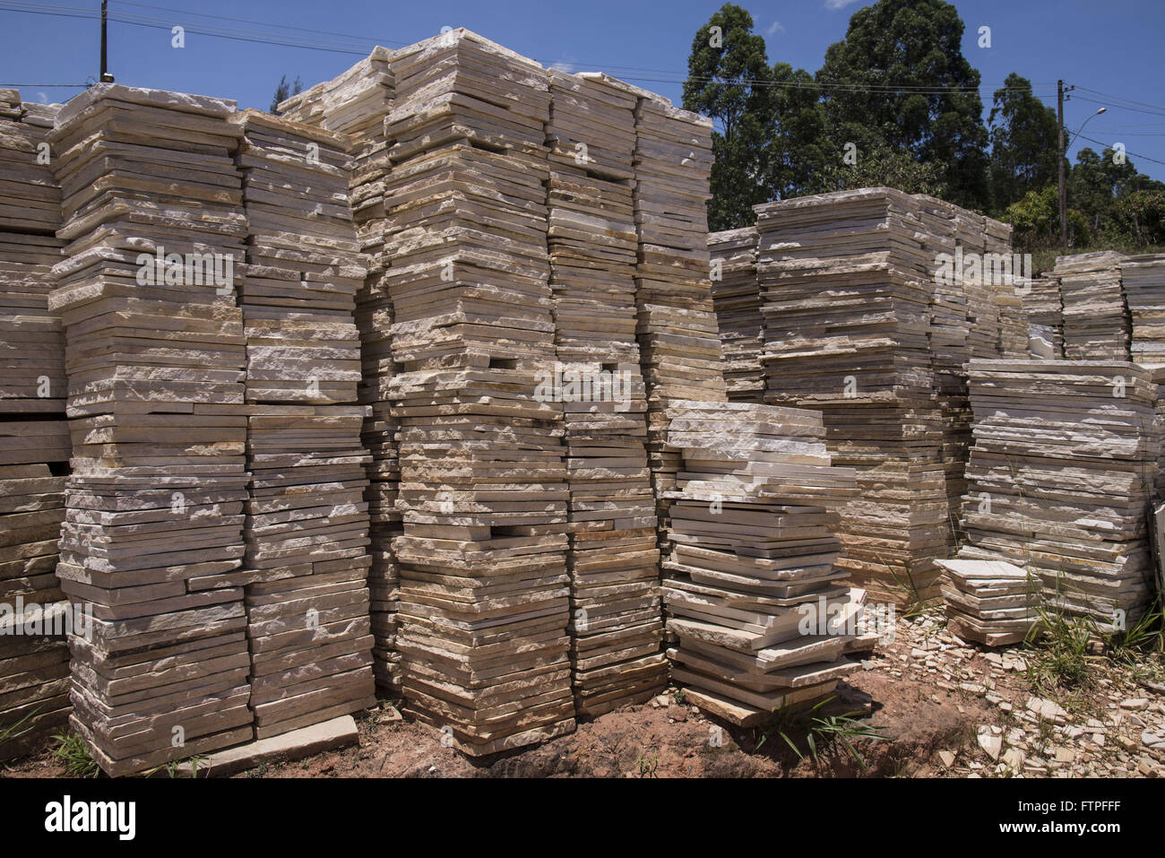 Deposit and commercialization of quartzite stone extracted in the city of Sao Tome das Letras Stock Photo
