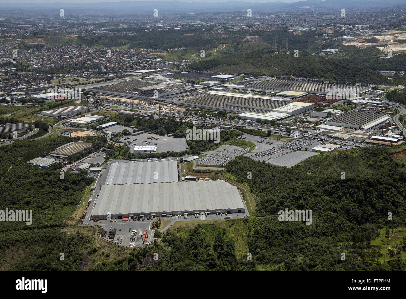 Aerial view of manufactures automotive components derived from natural fibers in the foreground Stock Photo