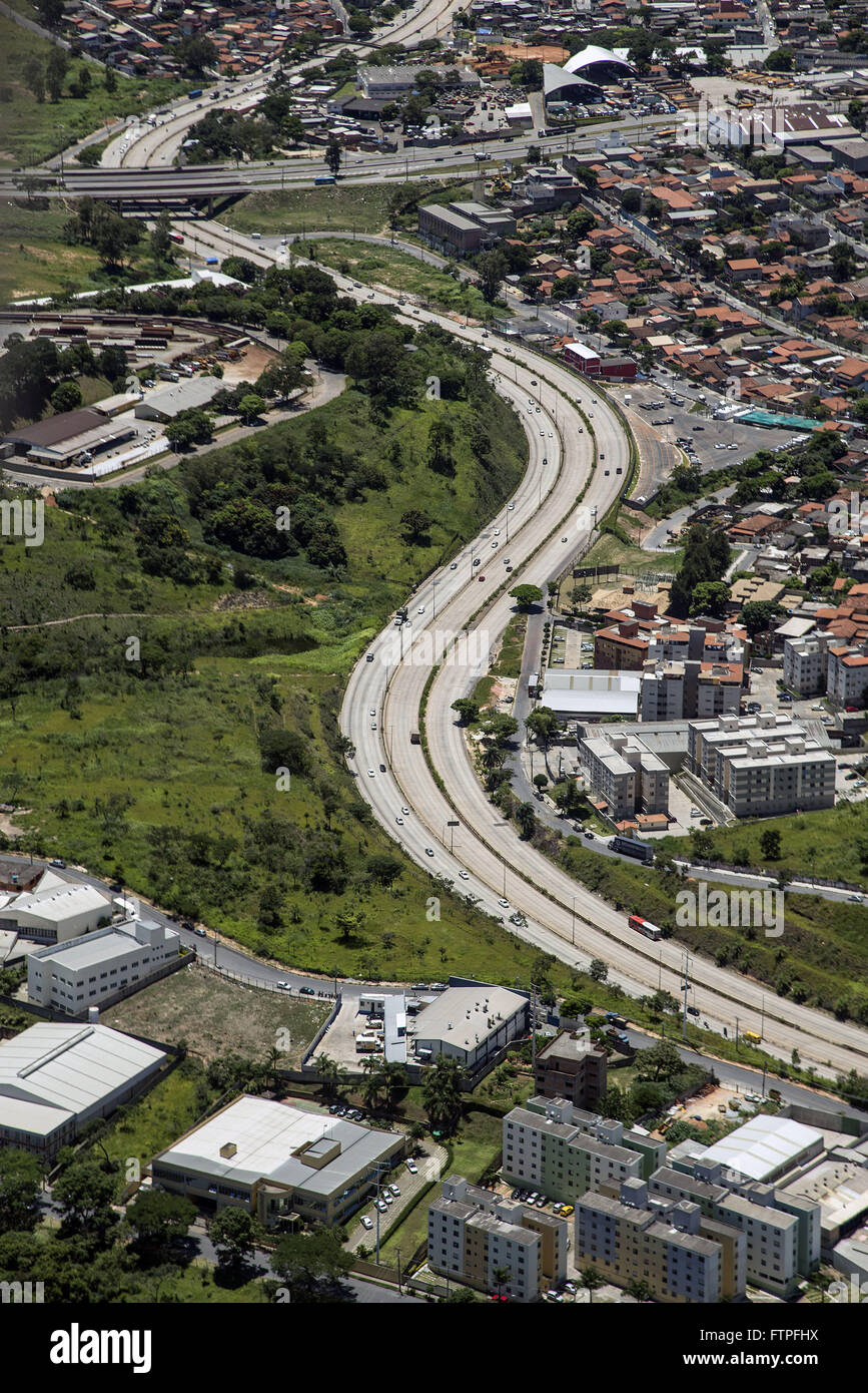 Aerial view of Avenida Presidente Juscelino Kubitschek with BR-381 Autopista Fernao Dias Incidental Stock Photo