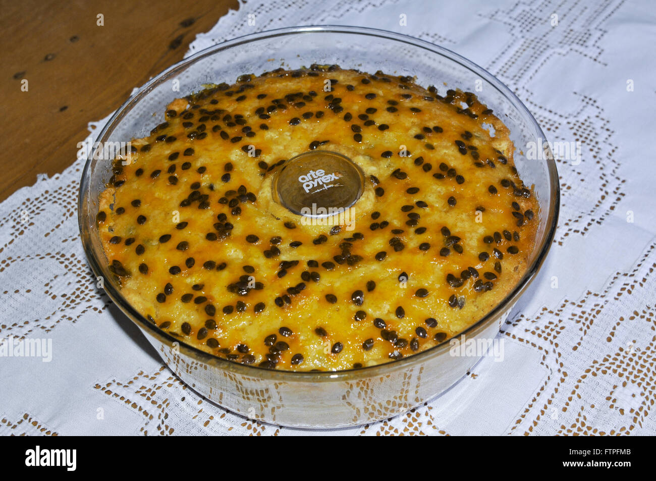 Passion fruit cake shaped glass Stock Photo
