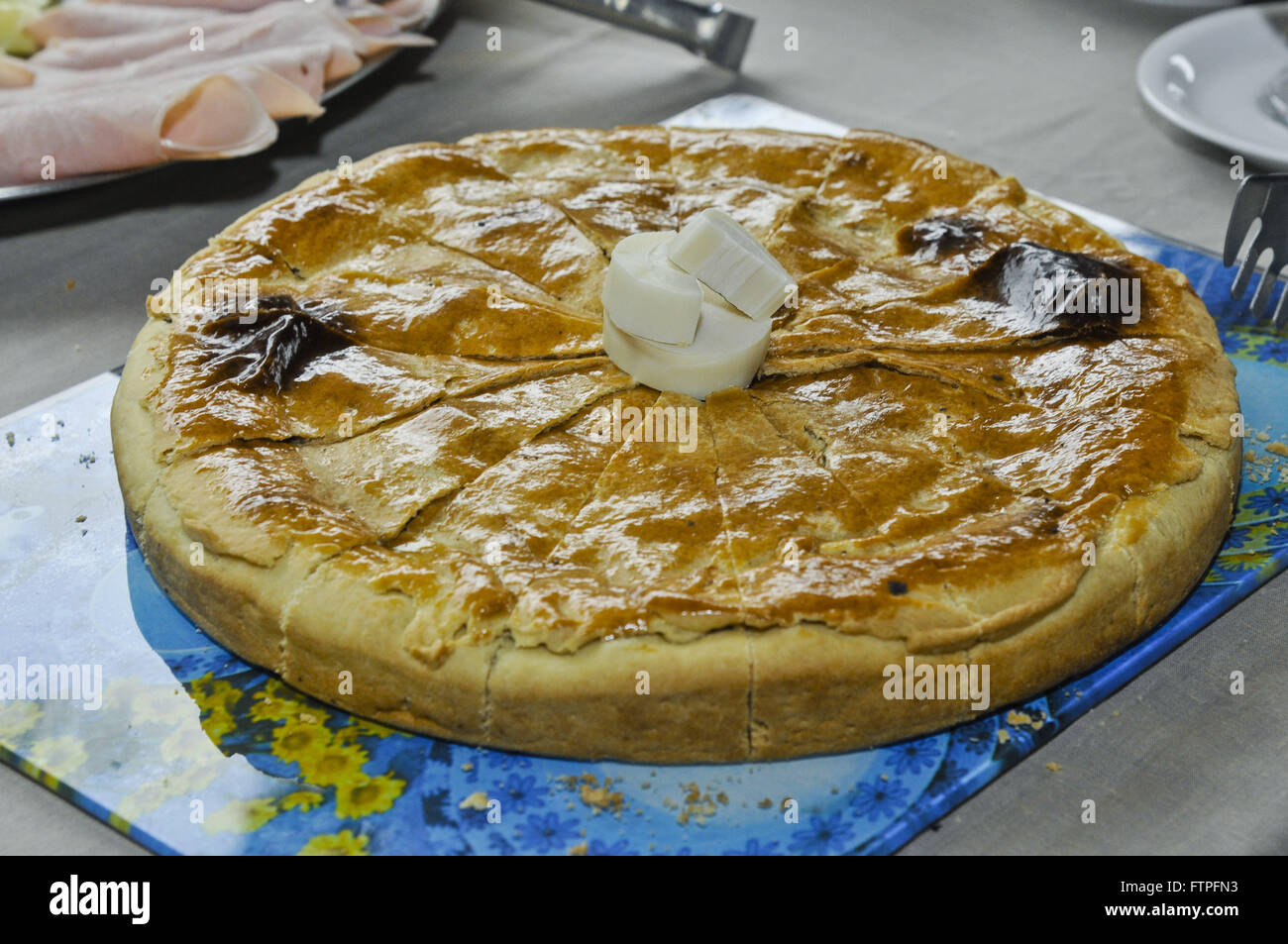Pie served in the palm Tagacaba neighborhood restaurant Stock Photo