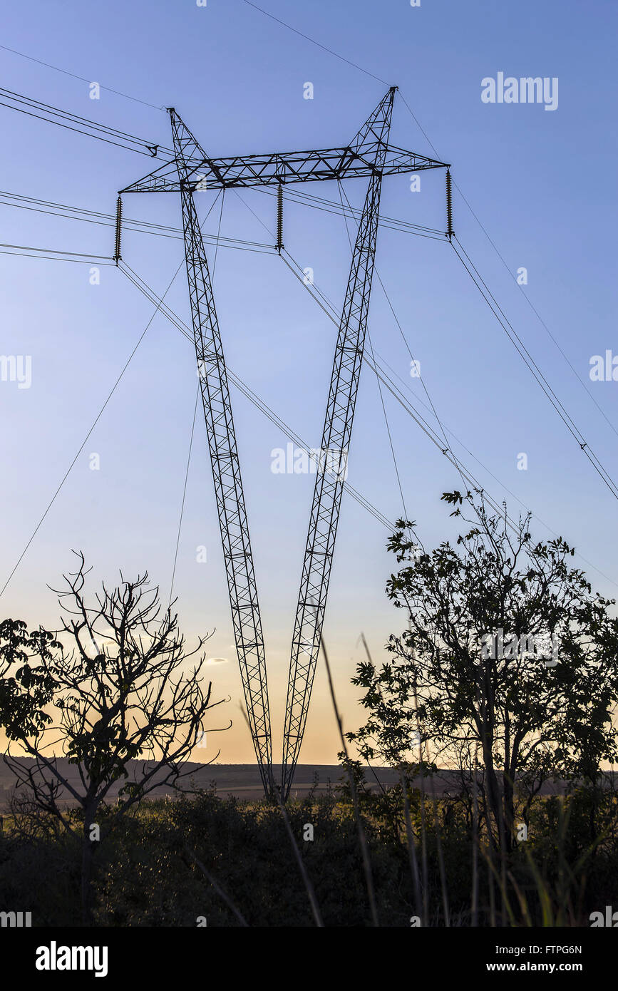 Power transmission tower in rural area Stock Photo