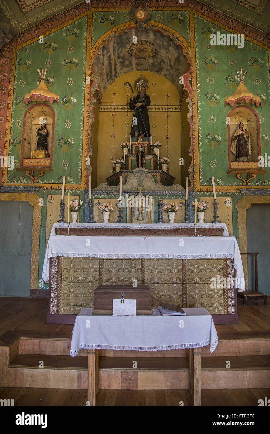 Altar with patron saint within the San Francisco de Paula Chapel Stock Photo