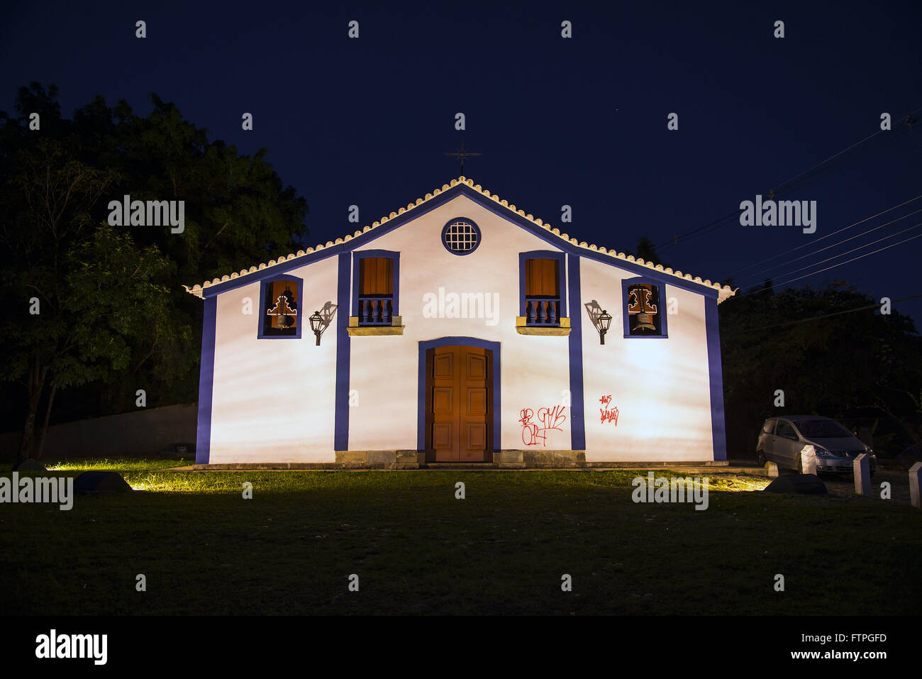 Night view of Sao Francisco de Paula Chapel with spray-painted facade, construction of the eighteenth century Stock Photo
