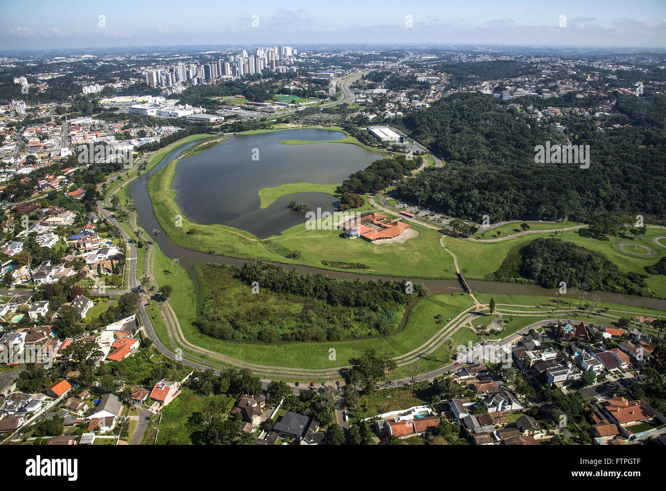 Aerial view of Lake Park Barigui Stock Photo