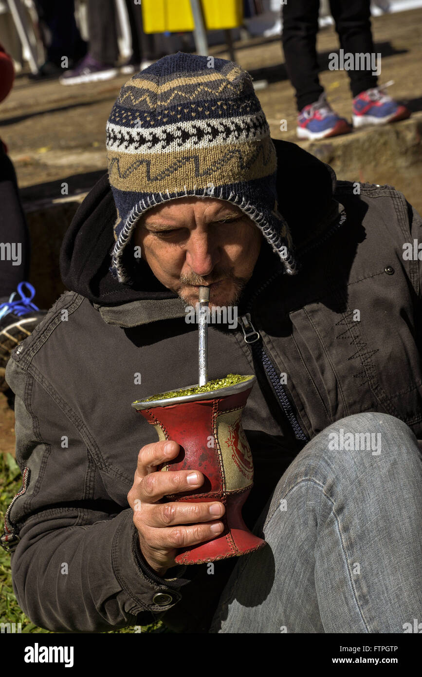 Gaucho taking Chimarrao cold day Stock Photo