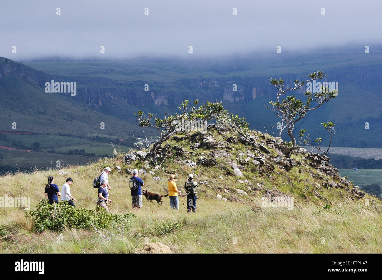 Ecotourists walking trail in Serra da Canastra Stock Photo