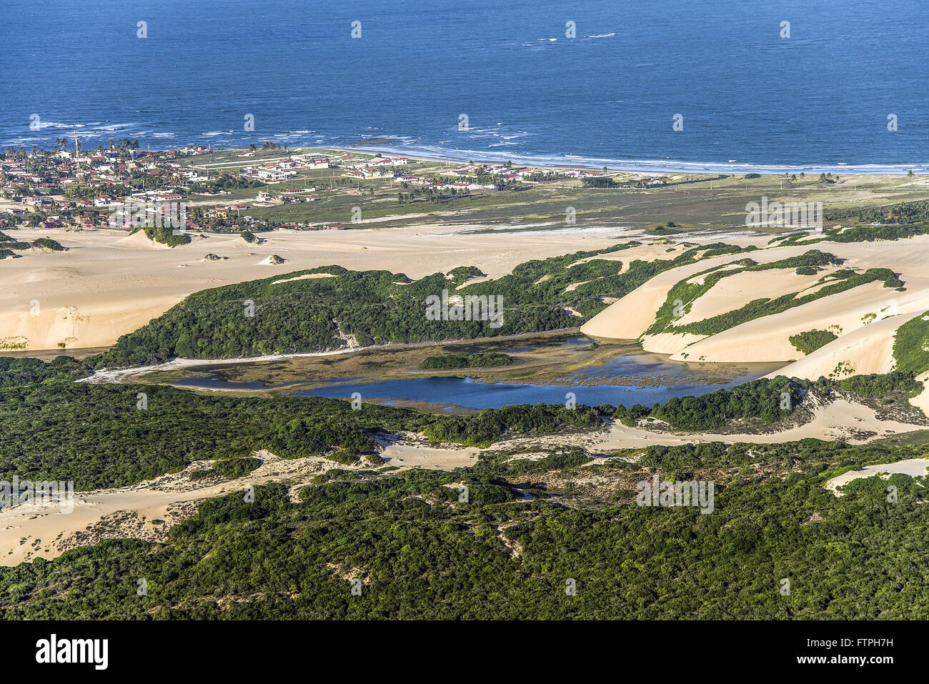 Aerial view of Lake Ecological Tourist Park in Genipabu Dunes Genipabu Stock Photo