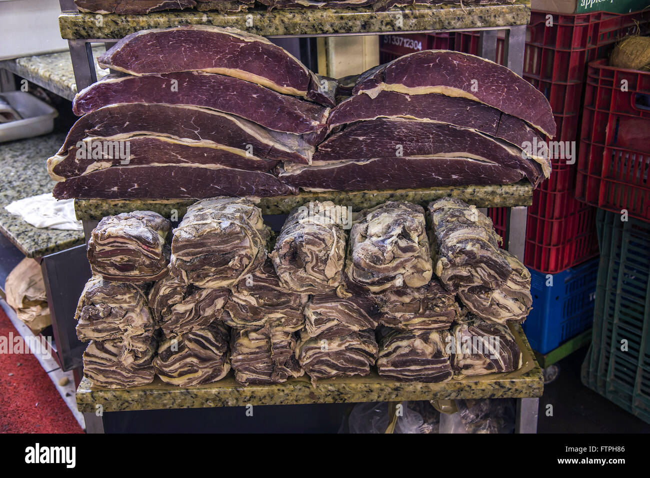 Jerky sale at Central Public Market stall in the historic center Stock Photo