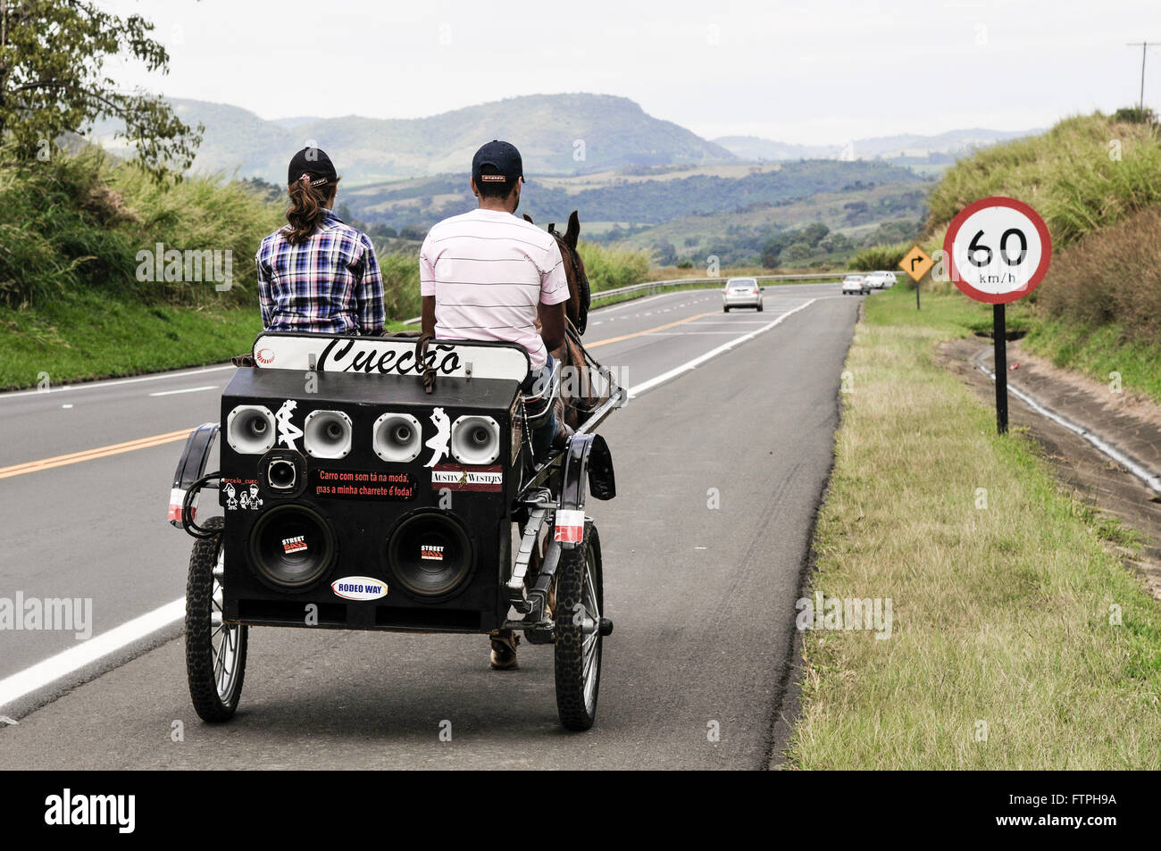 Equipped with speakers carriage travels on Highway BR-267 Stock Photo