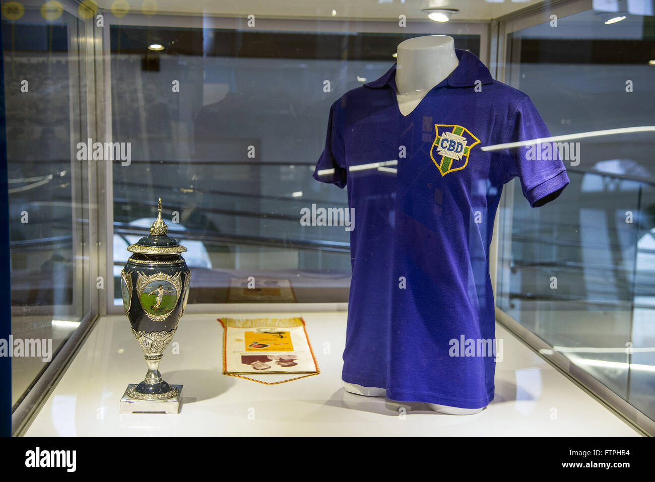 Old shirt of the Brazilian national football team used the footballer Skin - Skin Museum Stock Photo