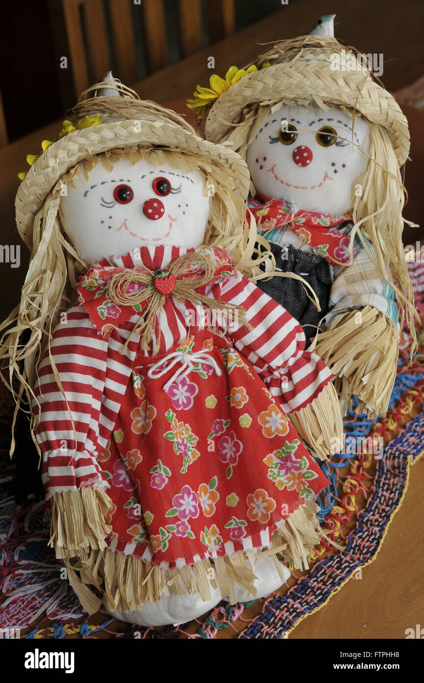 Rag dolls and corn husk at craft store in the historic city center Stock Photo