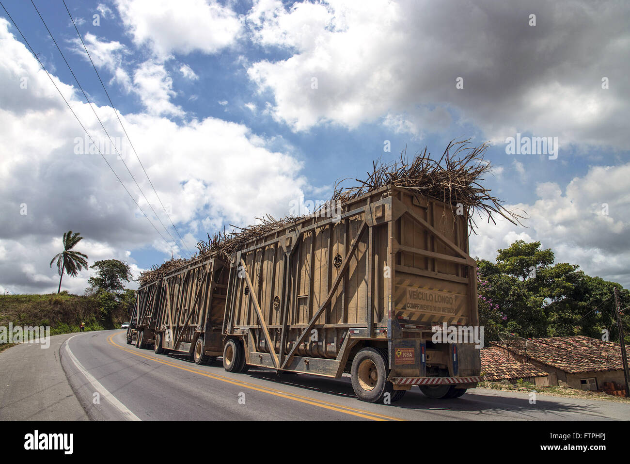 Truck loaded with sugarcane on the BR-101 federal highway Stock Photo