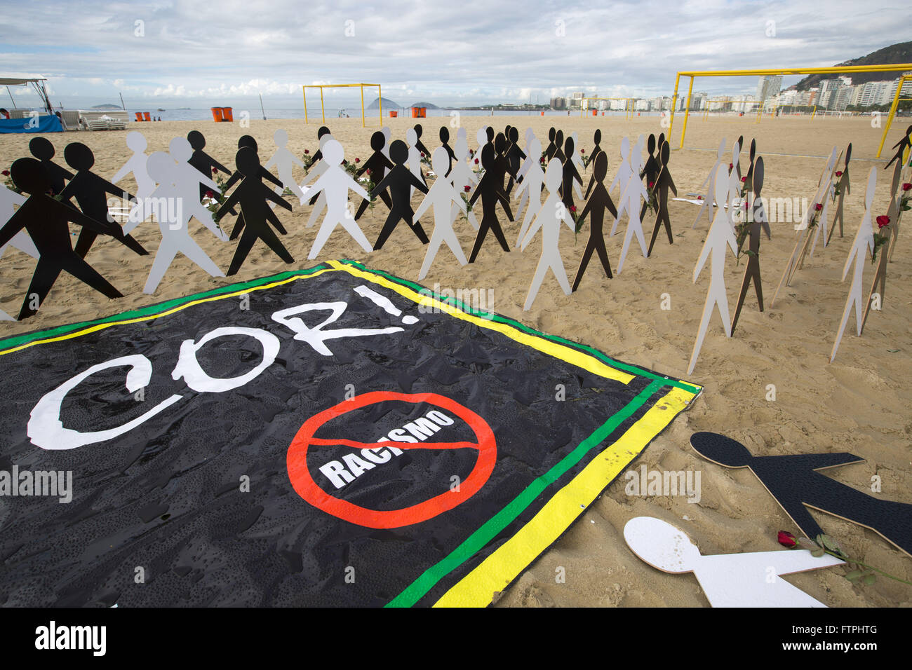 Manifestation promoted by ASCAGEL racism on Copacabana Beach Stock Photo