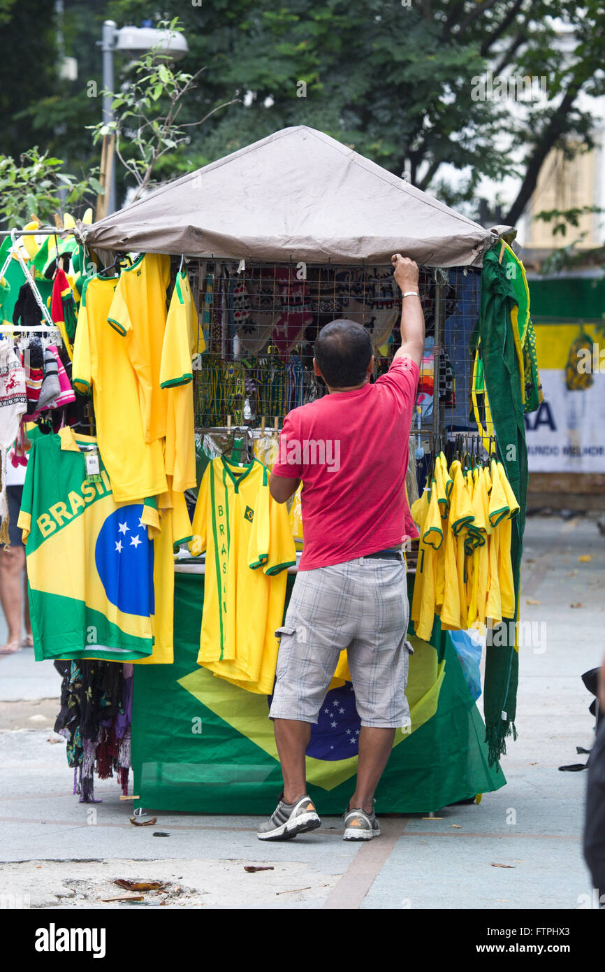 Street vendor with products for fans of the 2014 World Cup Stock Photo