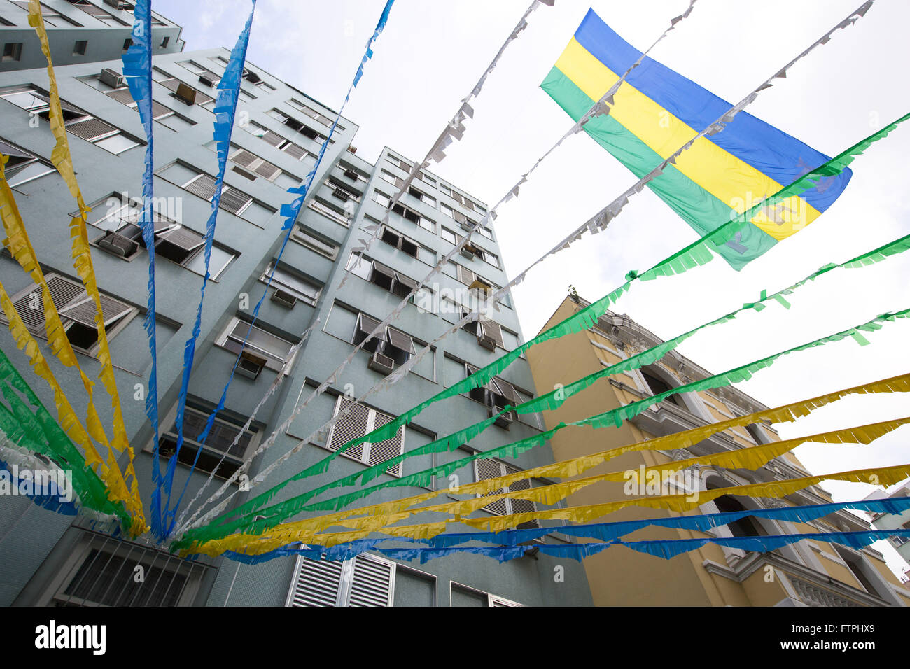 Rua Correia Dutra adorned with the colors of the flag of Brazil for the World Cup 2014 Stock Photo