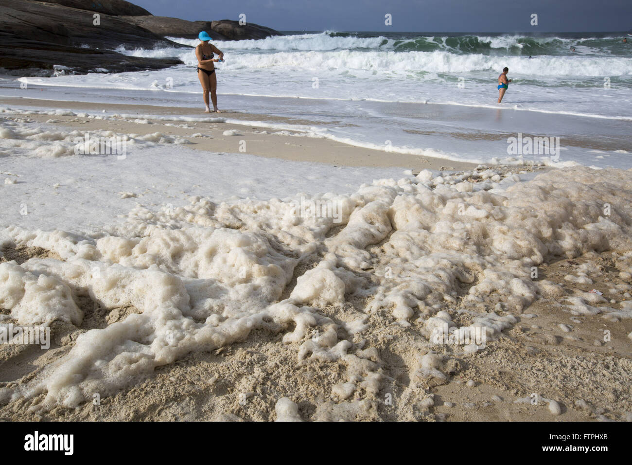 Foam caused by the decomposition of the species of microalgae Tetraselmis sp Stock Photo