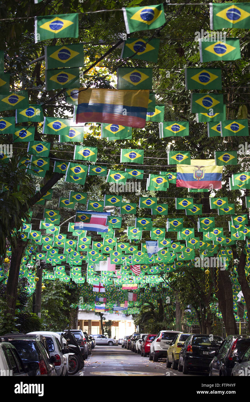 Barros Honorio street decorated with flags of Brazil to the 2014 World Cup Stock Photo
