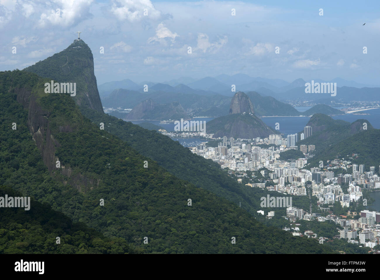 View of Morro do Corcovado and Pao de Acucar to the fund from Burnt Hill Stock Photo