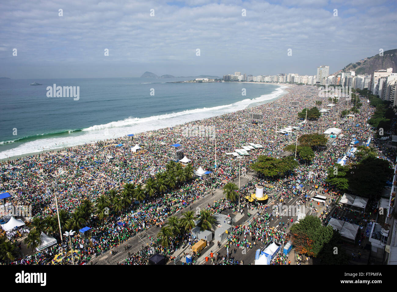 Crowd at Mass Submission of World Youth Day 2013 in Rio Copacabana Beach Stock Photo