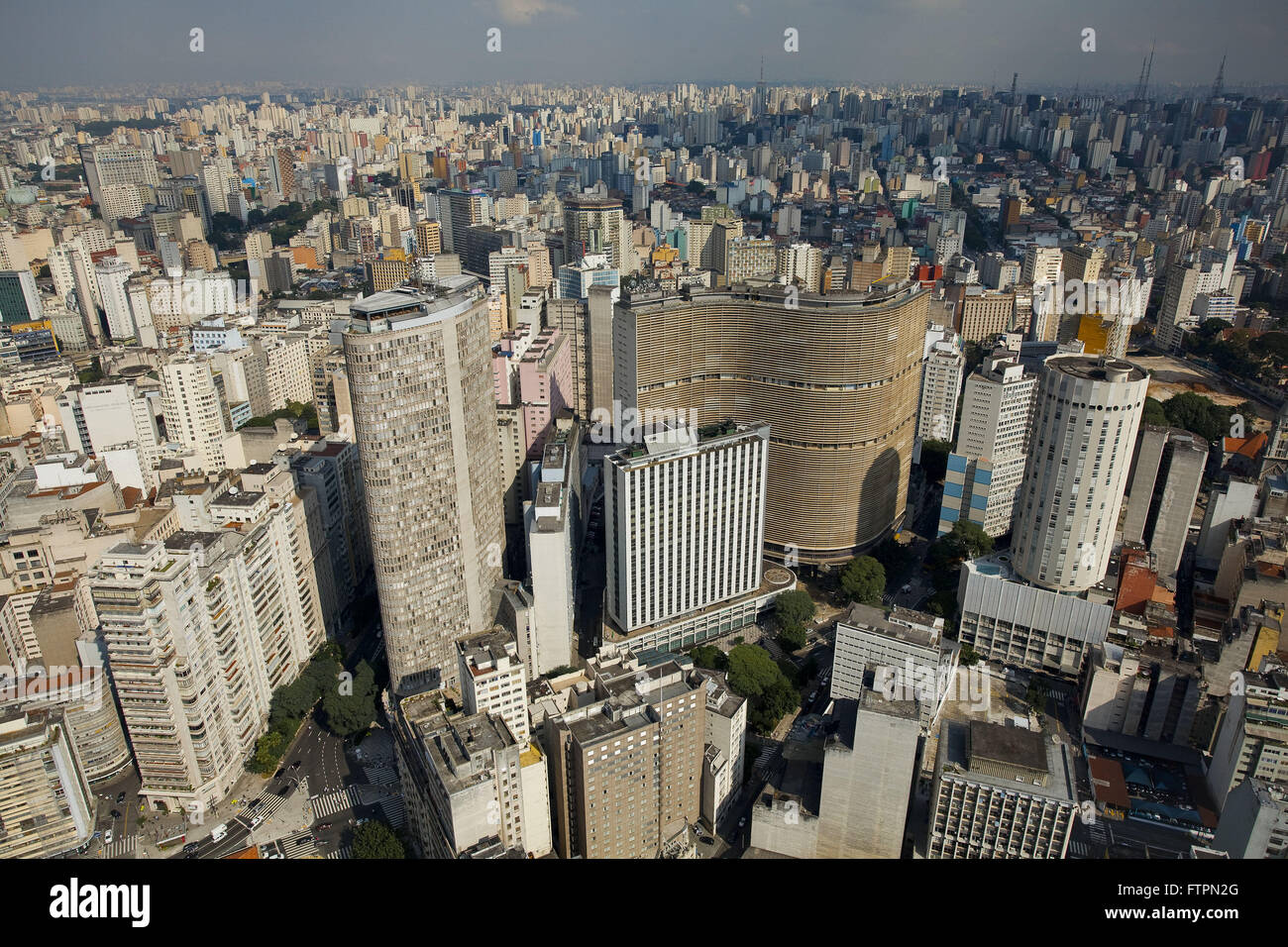 Aerial view of the central region of the city of Sao Paulo - Edificio Copan and Edificio Italia Stock Photo