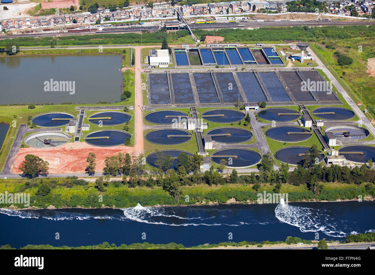Aerial view of green sewage treatment Barueri Stock Photo