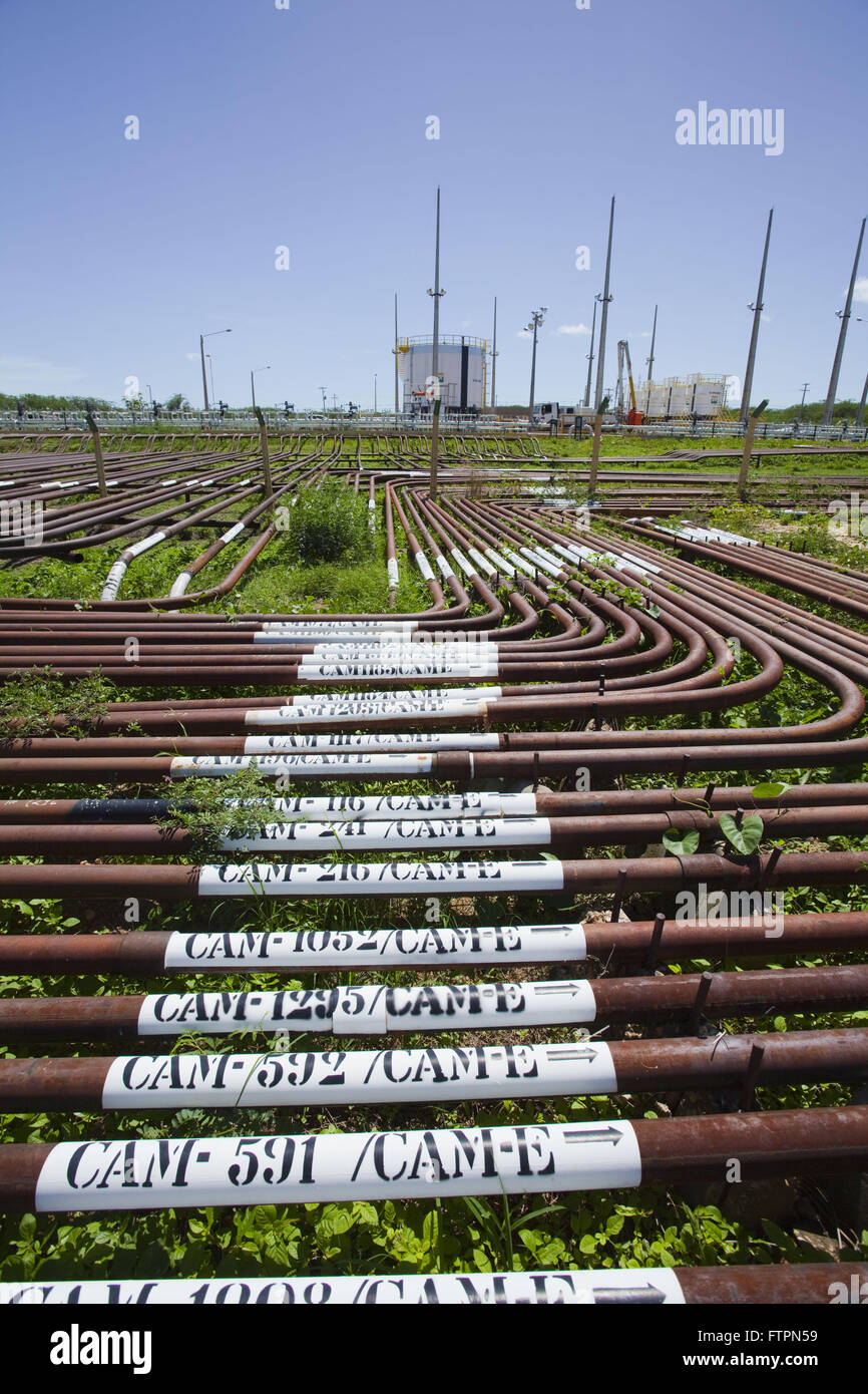 Pipelines transport oil between poco and collecting season of Canto do Amaro Stock Photo