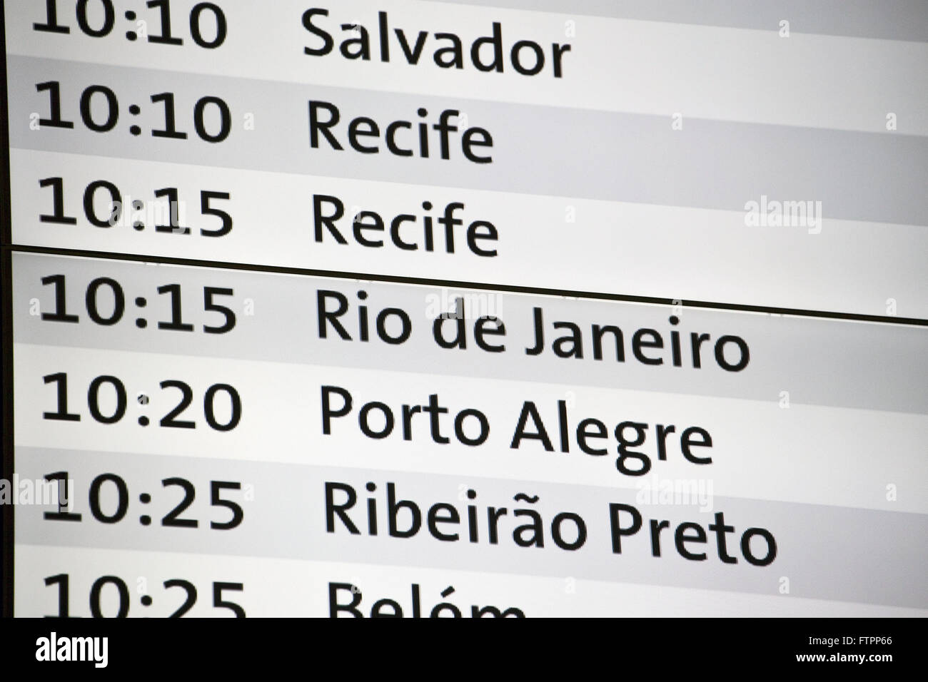 Panel informing schedule of arrival of flights from the International Airport of Sao Paulo / Guarulhos Stock Photo