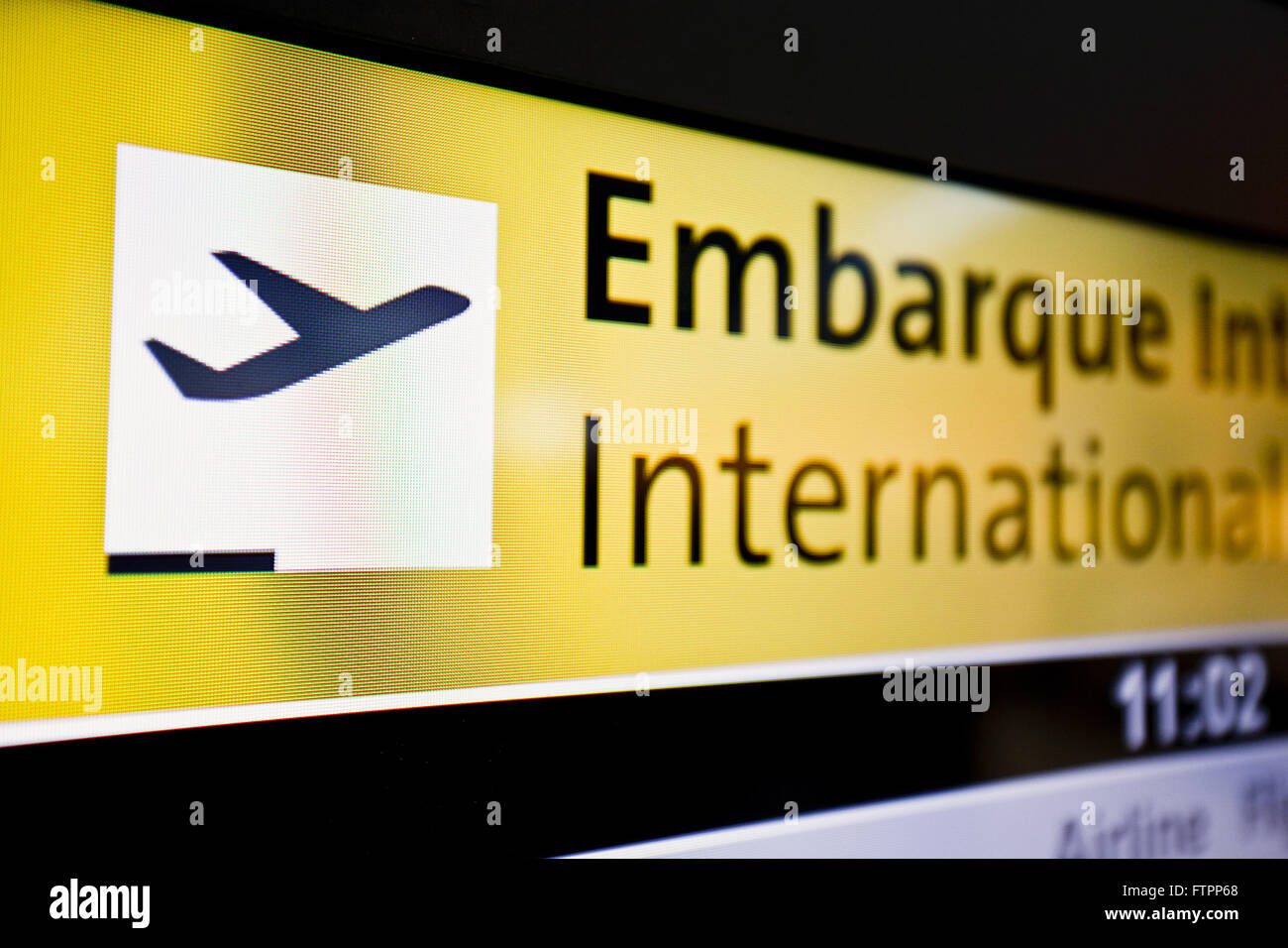 Panel informing schedule boarding flights from Sao Paulo / Guarulhos International Airport Stock Photo