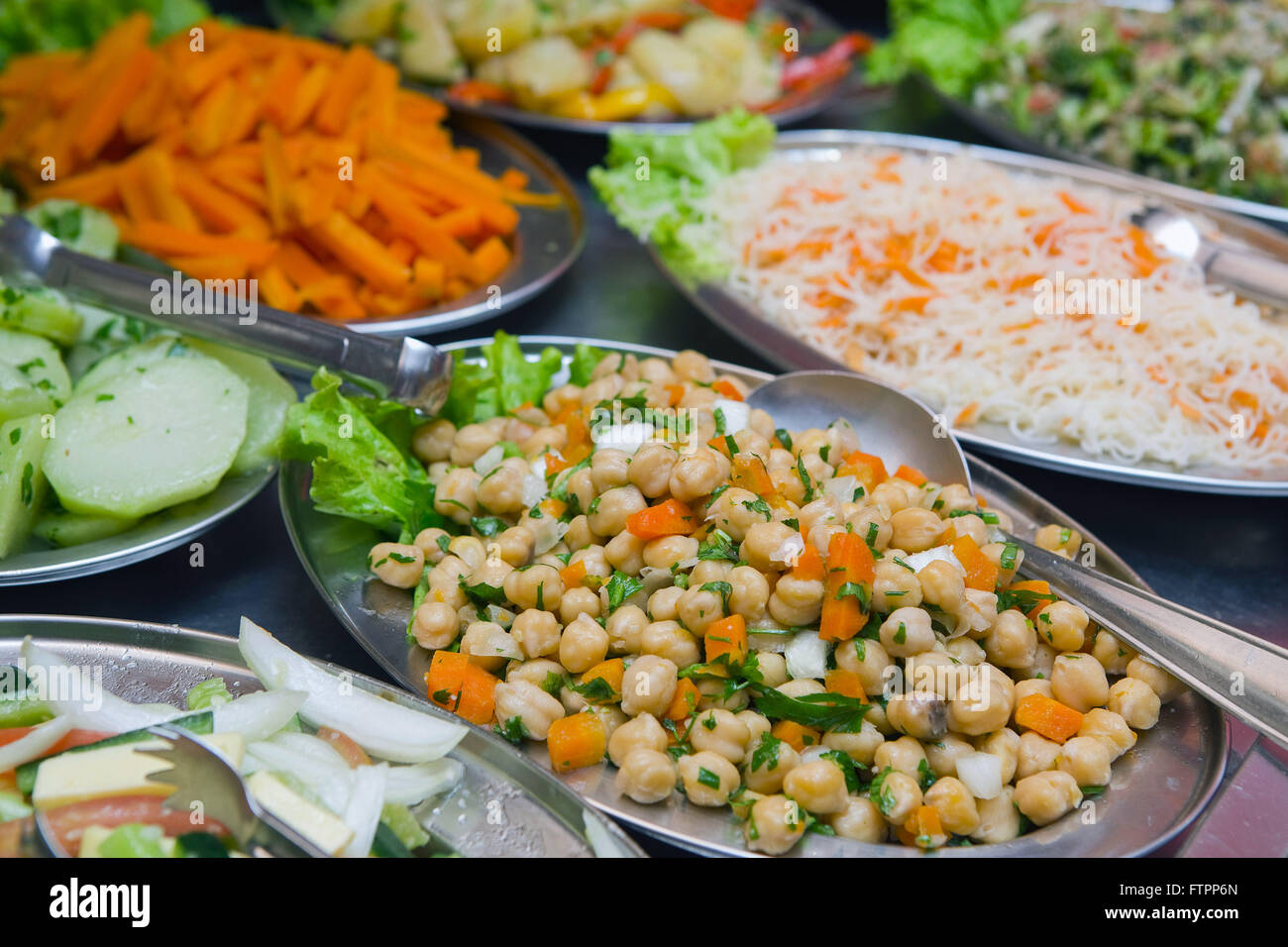 Variety of salads in buffet restaurant Stock Photo