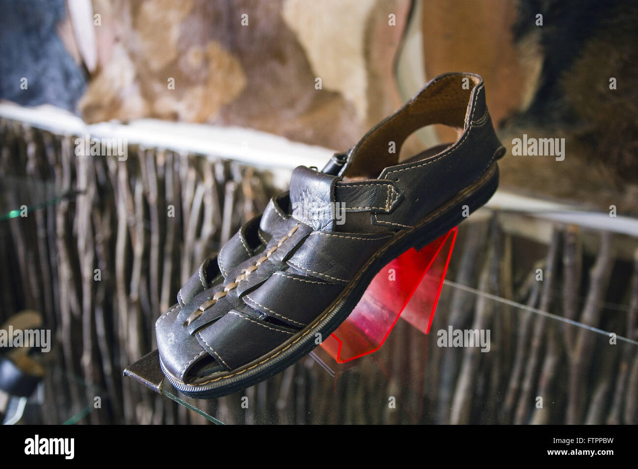 Goat leather shoes produced manually by the cooperative cariri Paraiba Stock Photo