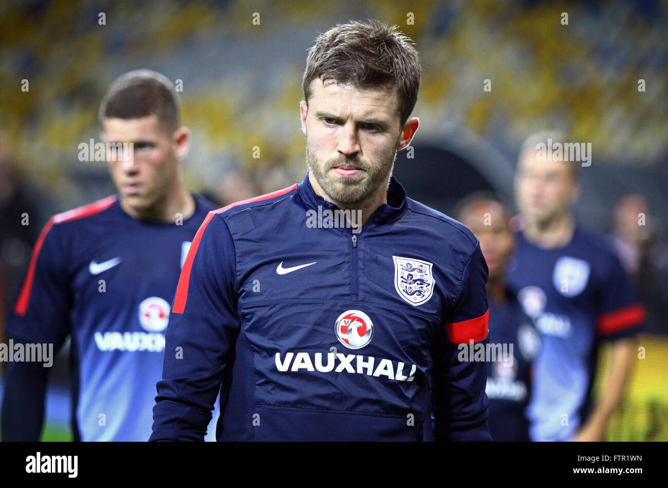 KYIV, UKRAINE - SEPTEMBER 9, 2013: Michael Carrick of England looks on during training session at NSC Olympic stadium before FIFA World Cup 2014 qualifier game against Ukraine Stock Photo