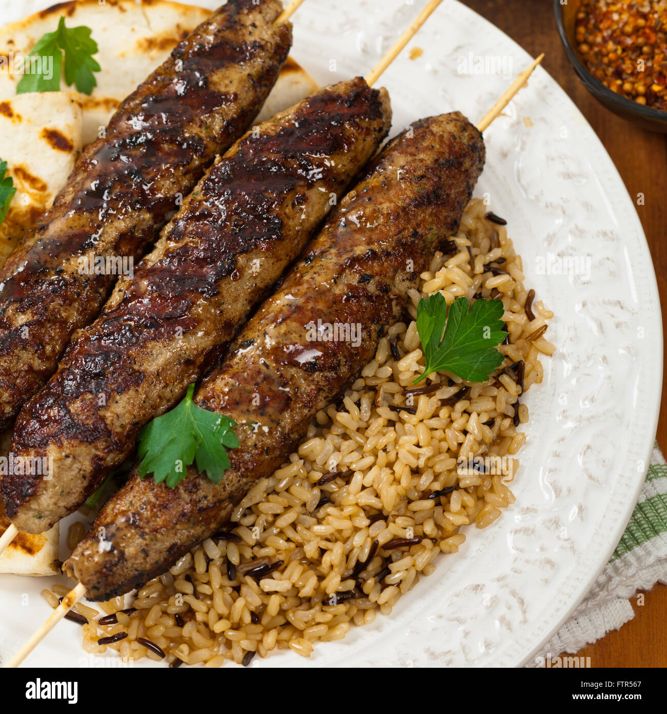 Grilled Ground Lamb Kebabs Stock Photo Alamy