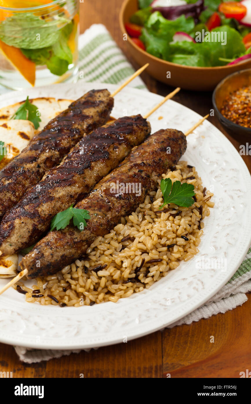 Grilled Ground Lamb Kebabs Stock Photo Alamy