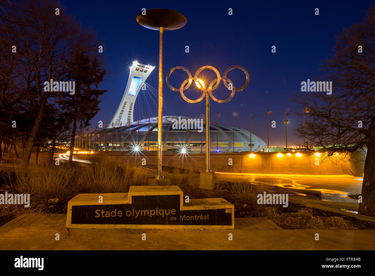 Olympic Stadium, city of Montreal, Canada at night Stock Photo