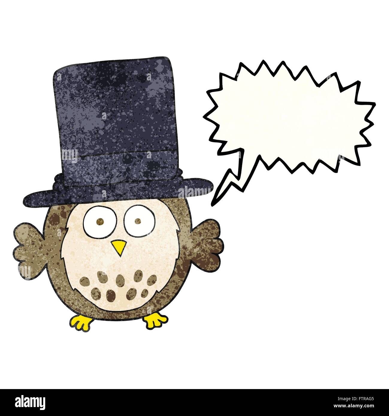 freehand speech bubble textured cartoon owl wearing top hat Stock ...