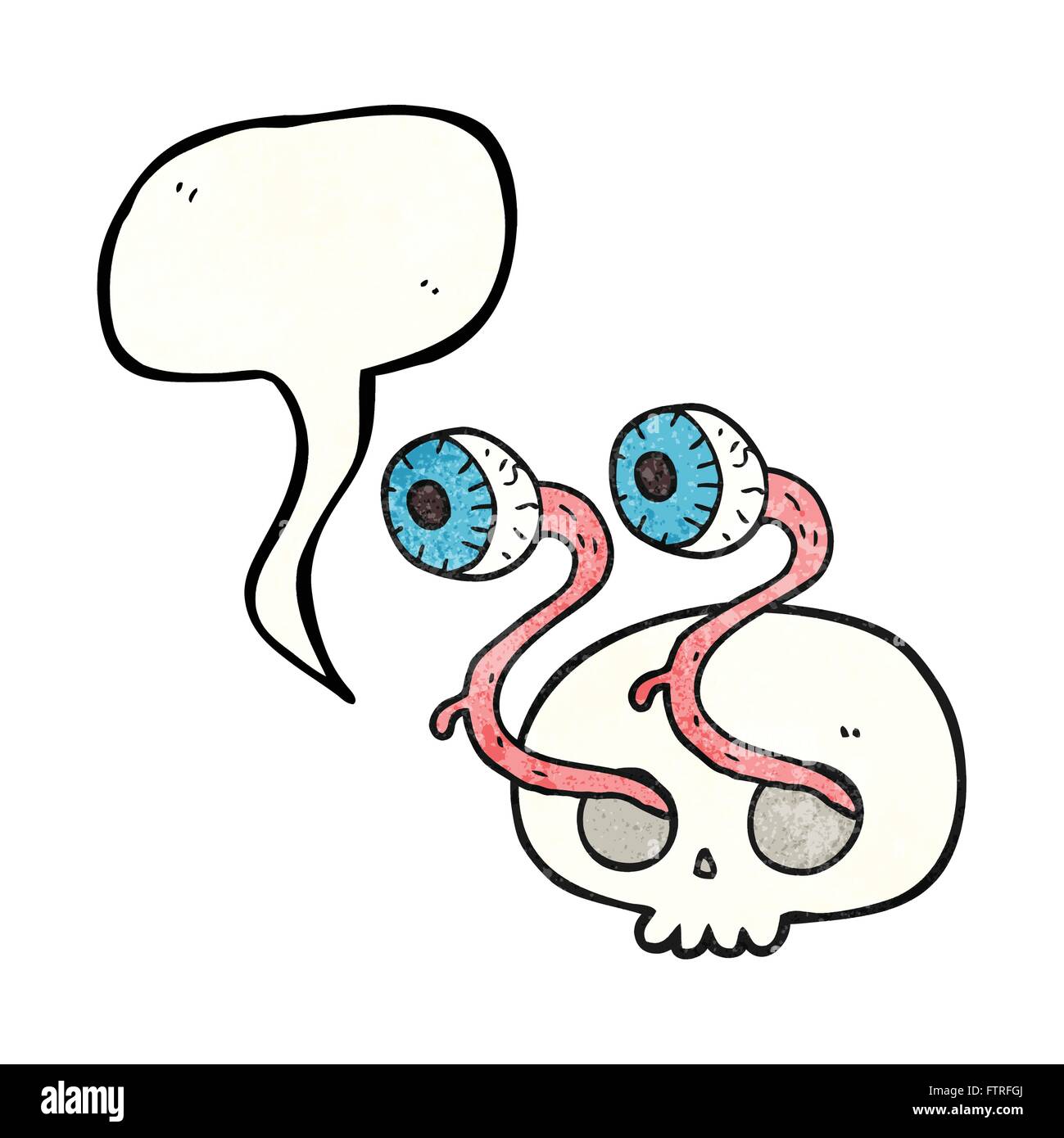 gross freehand drawn texture speech bubble cartoon skull with eyeballs Stock Vector