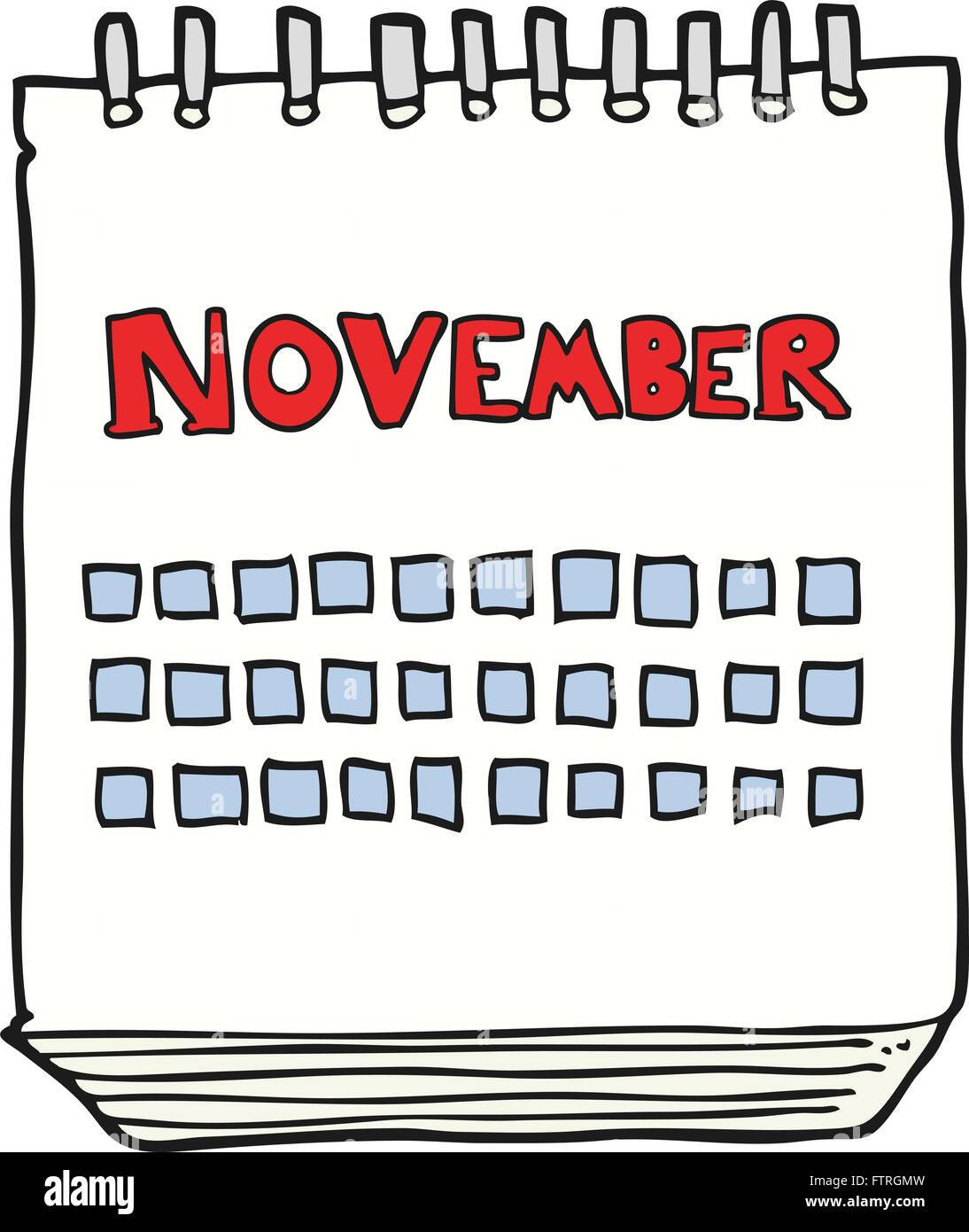 freehand drawn cartoon calendar showing month of november Stock Vector