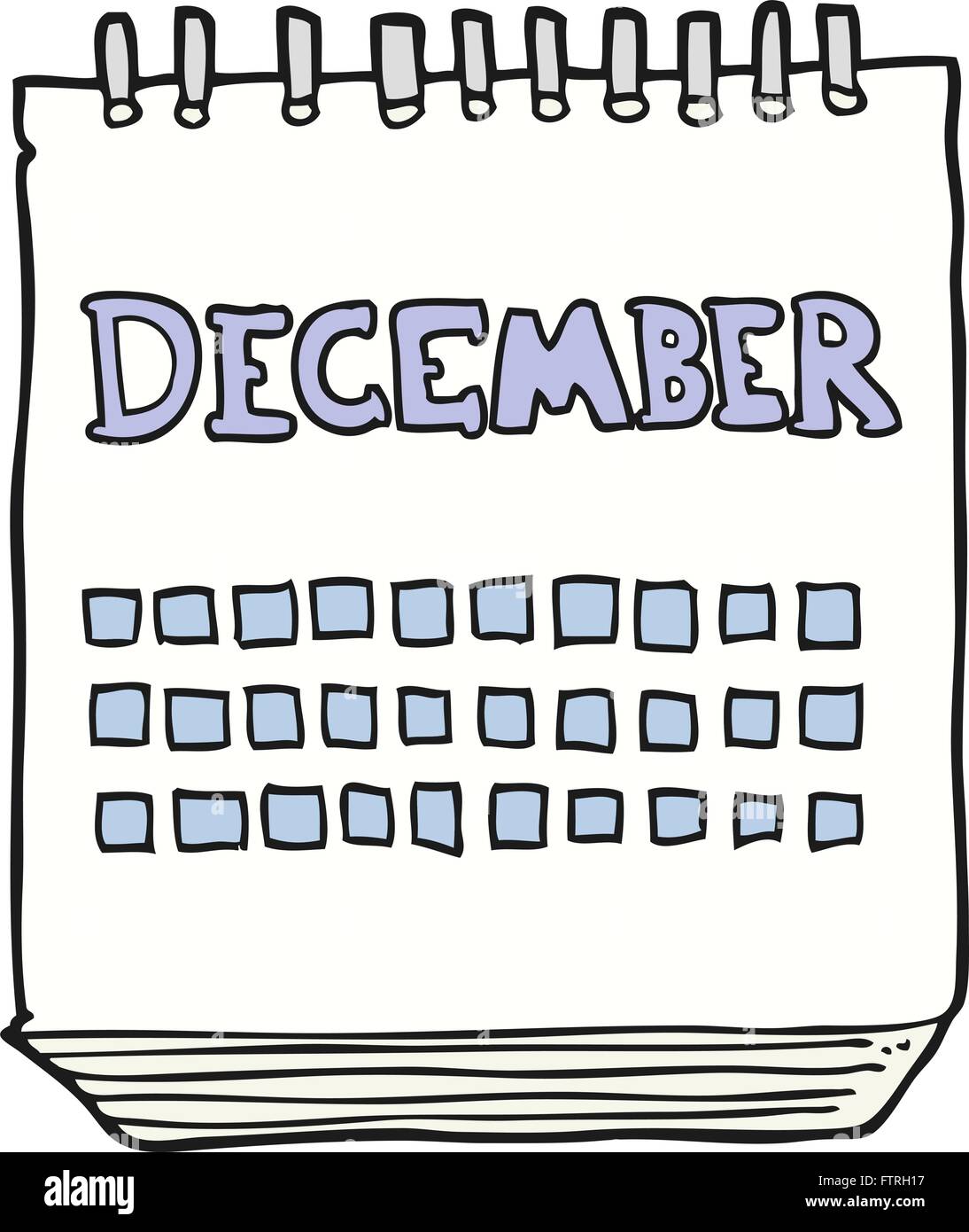 freehand drawn cartoon calendar showing month of December Stock Vector