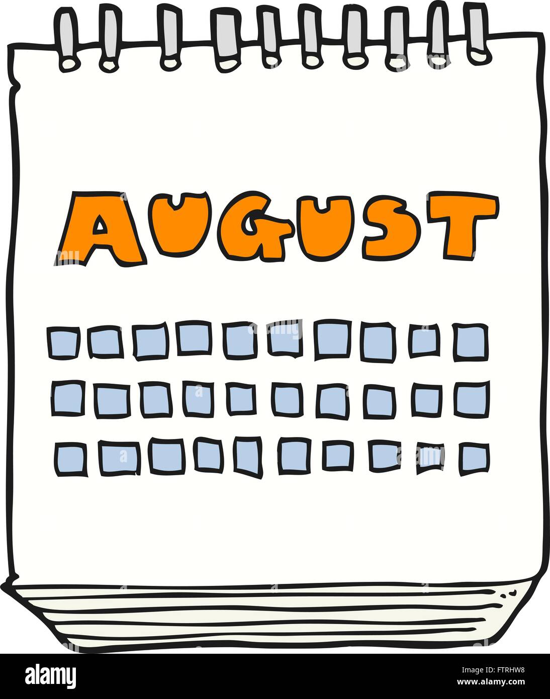freehand drawn cartoon calendar showing month of august Stock Vector