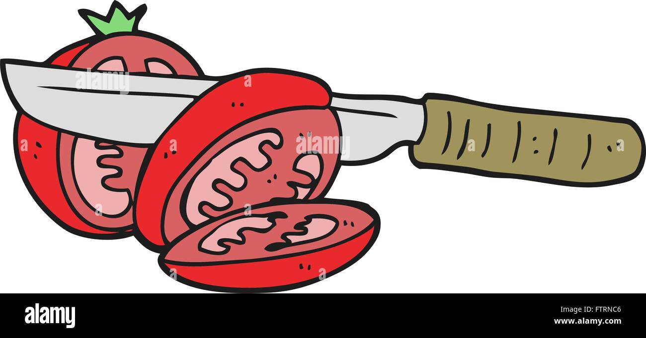 freehand drawn cartoon knife slicing a tomato Stock Vector Image & Art