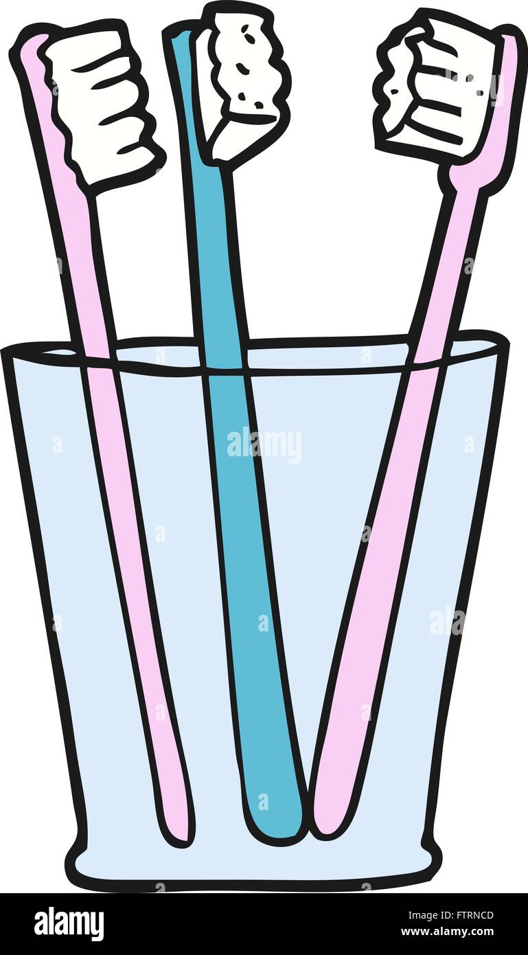 freehand drawn cartoon glass and toothbrushes Stock Vector Image & Art ...