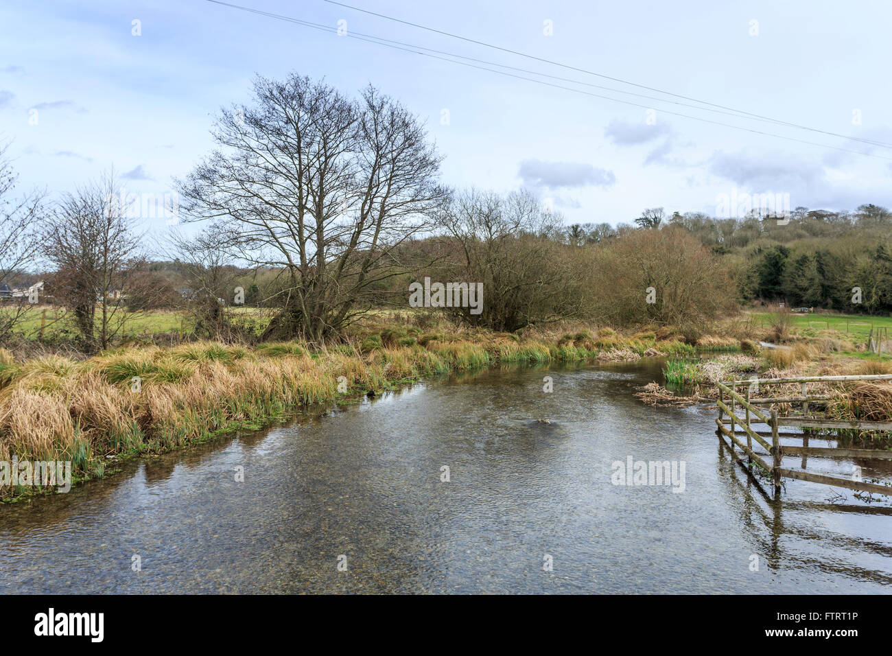 The River Test flowing in Stockbridge, Hampshire, southern England, in winter Stock Photo
