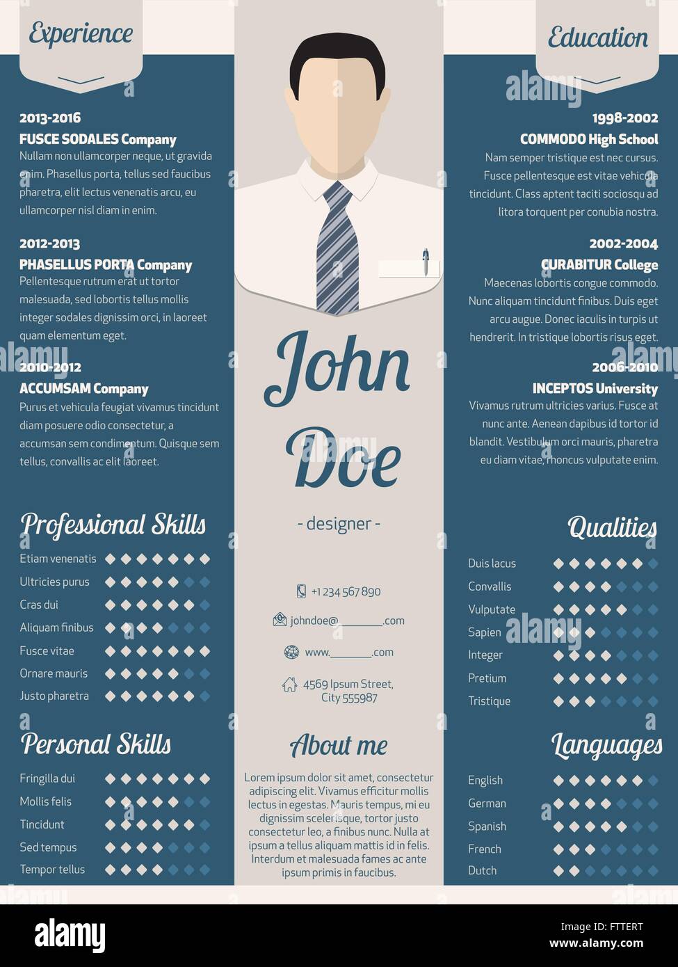 New Modern Resume Cv Curriculum Vitae Template Design In Blue With
