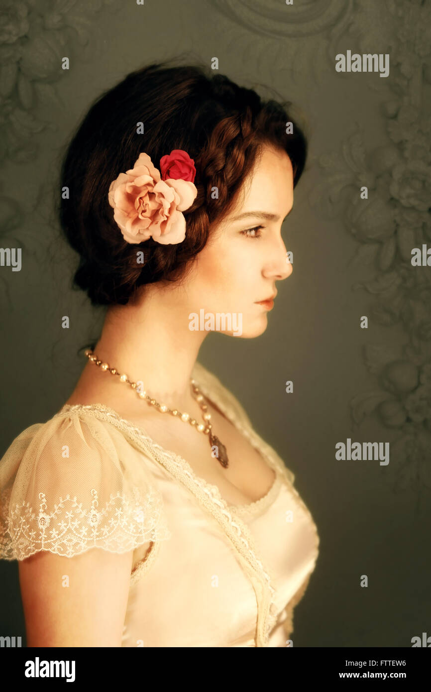 Young historical brunette woman Stock Photo