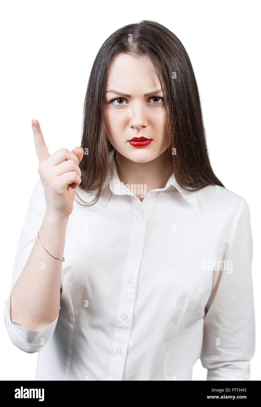 Young angry woman threaten finger Stock Photo
