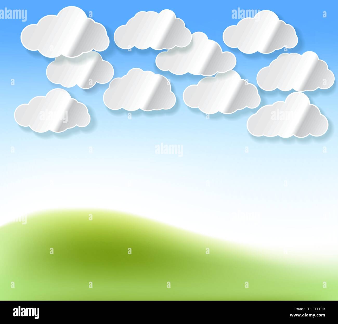 Paper white clouds with shadow abstract background with sky and grass color. Vector design template Stock Vector