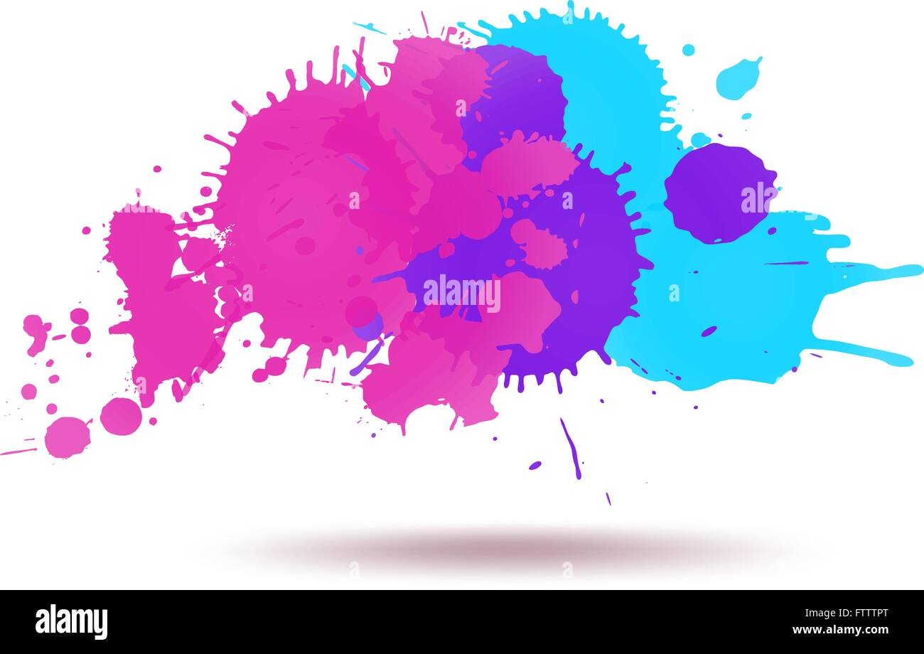 Purple and blue color ink transparent blots abstract composition on white. vector illustration Stock Vector