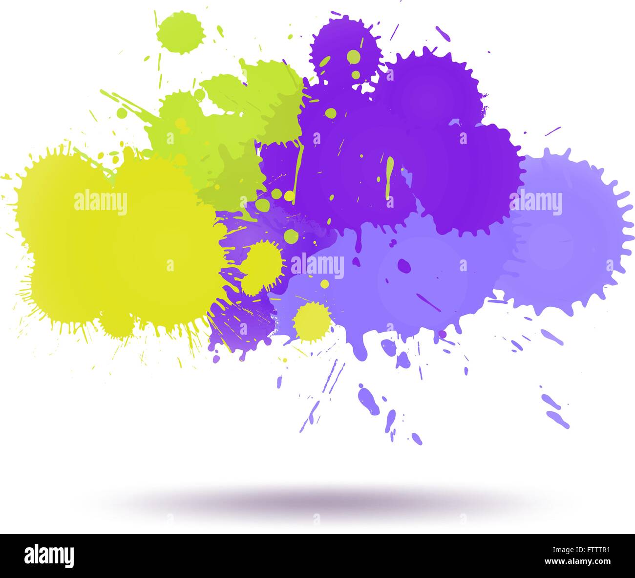 Green and violet color ink transparent blots abstract composition on white. vector illustration Stock Vector