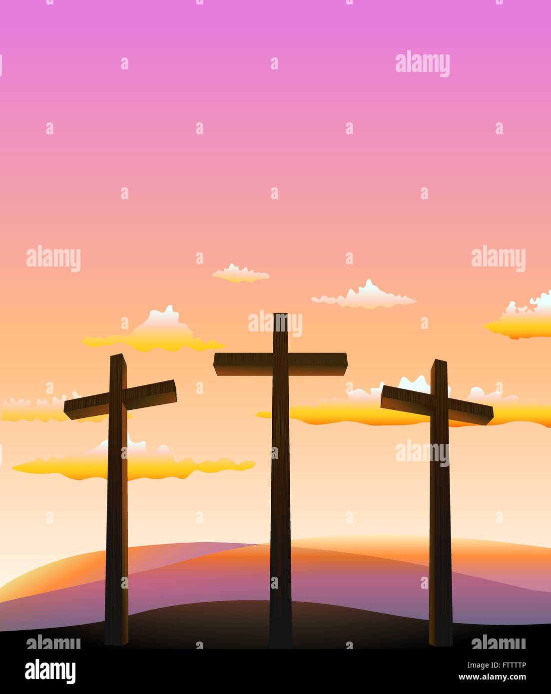 three crosses on the Calvary abstract background. vector illustration Stock Vector